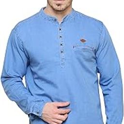 Men's Tailored Fit Denim Short Kurta-image-30