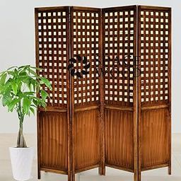 SPACE WOOD Wooden Partition for Living Room | Room Divider for Office Panel | Wall Separator 6 Feet | Partitions and Dividers (4 Panel) (Brown)-image-65