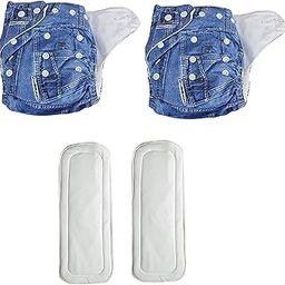 Lukzer Pack of 2 Cloth Diapers for Babies | Washable with 2 Dry-Feel Absorbent Soaker Pads | Adjustable Size All-in-One Extra Soft & Safe Reusable Nappy (Denim Design) 3 Months to 3 Years (5–15 kg)-16