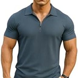 V-Neck with Zip Closure Type T-Shirt || Half Sleeves Casual Regular Wear T-Shirt for Men (Pack of 1)-picture-2