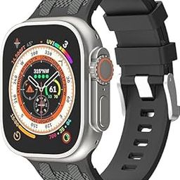Silicone Loop Replacement Strap with Stainless Steel Adapter Strap Watch Compatible with Apple Watch Ultra & Ultra 2 49mm 45mm 44mm 42mm for iWatch Series 9 8 7 6 5 4 SE-11