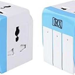 MX 3-in-1 Universal Travel Adapter Multi-Plug with Individual Switch and LED Indicator 3 pin 5 Amps - 250 Volts for Home and Official use Blue(Pack of 2)-3
