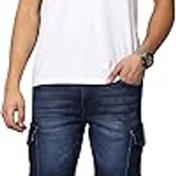 Denim Cargo Shorts - for Men | Light Fade| Streached Cotton Fabric, Comfort Fit |(Dark Indigo)-image-49