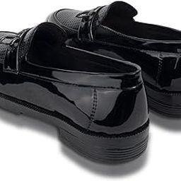 Glemia Men's Patent Leather Loafers, Black Textured Design, Metal Buckle Detail, Comfortable Footwear for Weddings, Business, Parties, or Daily Office Wear, Classic Glossy Finish-image-78