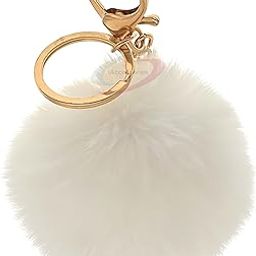 Fluffy Faux Fur Pom Pom Ball Key Ring | Keychain Charm for Girls Bags, Wallets and Luggage - White-image-69