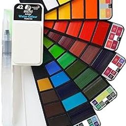 BRUSTRO Artists Watercolour Travel Pan Set of 42 Colours | Foldable, Rich Pigment, Vibrant Colors, Ideal for Plein Air Painting, Professional Use, Fine Art Students (Includes Mixing Palette)-17
