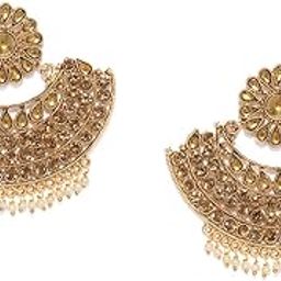 zaveri pearls Ethnic Dangler Earrings for Women (Golden) (ZPFK9331)-picture-0