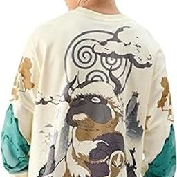 Official Avatar: Aang and Appa Round Neck Beige Graphic Print 100% Cotton Oversized Fit Full Sleeve T-Shirts Oversized Men's T-Shirts Graphic Tees Casual Fashion Relaxed Fit Full-image-25