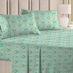 BSB HOME Prime Collections 100% Cotton Feel Double/Queen Size Bedsheets with 2 Pillow Covers Cotton, 180tc Floral Light Green Bedsheets for Double Bed Cotton (7ft X 7.5ft)-image-102