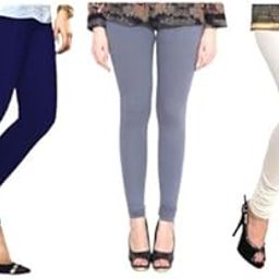 Women and Girls Slim Fit Full Length Leggings (Combo Pack of 3) Dark Blue, Grey & White_3886TW_XL-26