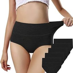 Womens Underwear, Soft Cotton High Waist Breathable Solid Color Briefs Panties for Women-image-1