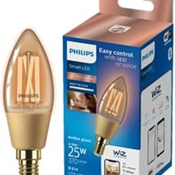 PHILIPS Smart 4.9W (Eq.25W) Filament Amber Glass Candle LED Bulb | Wiz Connected Decorative WiFi + Bluetooth for Home & Decoration | Color: Tunable White, Base: E14-image-7