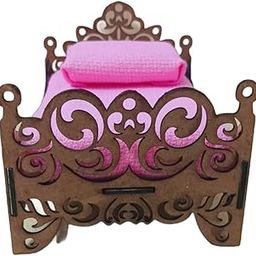 Beautiful Wooden Bed with Pink Cusion & Mattress for Ladoo Gopal/Baby Shower/Doll (17x13x11cm)-image-6