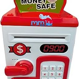 MM TOYS ATM Money Saving Box with Fingerprint Sensing and Lock, Light & Music, Coin and Paper Money Deposit | Piggy Bank for Kids | Money Bank for 3 to 10 Year - Color As Per Availability, Red-image-51
