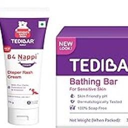 Tedibar Baby Bathing Bar,Gentle Cleansing, Skin-friendly, pH 5.5,75gm, Pack of 3 & B4 Nappi Baby Diaper Rash Cream 75g,Protects baby's tender skin from nappy rash - By Torrent Pharma-image-6