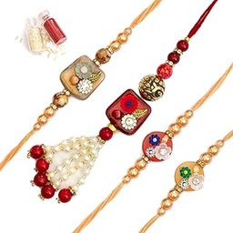 To The Nines Floral Bhaiya Bhabhi Rakhi Set with 2 Rakhi for Kids Greeting Card & Tilak Material – Lumba Rakhi Set-image-57