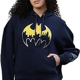 Batman Printed Loose Fit Navy Blue Cotton Women's Hoodie-image-93