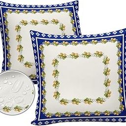 Vintage Lemon Summer Fruit Outdoor Pillow Cover 18x18 Inch Cushion Sham Case,Navy Blue Boho Tile Bohemia Mandala Waterproof Decorative Square Throw Pillowcase for Outside Garden Patio Porch Couch-image-28