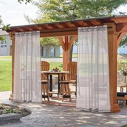 DEARTOWN Outdoor Linen Sheer Curtains for Patio Waterproof, 2 Panels Rod Pocket Indoor/Outdoor Sheer Curtain for Pergola, Porch, Cabana and Gazebo，Taupe 52 x 120 Inch-image-81