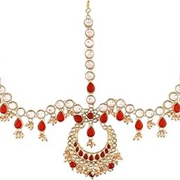 Gold Plated Traditional Kundan & Pearl Bridal Matha Patti For Women (T2012M)-picture-32