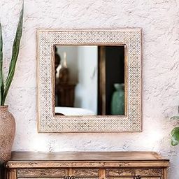 THE URBAN STORE Wall Mirror Wooden Distressed White Color 15"x15" Pack of One French Style Elegantly Hand Crafted Floral Carving Mirror for Home and Office Decor TUSMR82-image-65