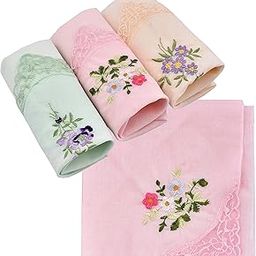 Embroidered 100% Cotton Handkerchiefs| Cutwork Soft Organic Cotton Hankies for Woman,Girls & Wicking Sweat from Hands,Face,Set of 3-8