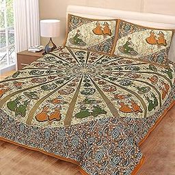 Cotton bedsheet for Double Bed Rajasthani Jaipuri Traditional Floral King Size Double Bedsheet with 2 Pillow Covers -Multicolor123,104 TC-image-60