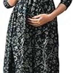 Women's Maroon Ethnic Printed Cotton Anarkali Midi Dress – 3/4 Sleeve Flared Kurti Style-image-23
