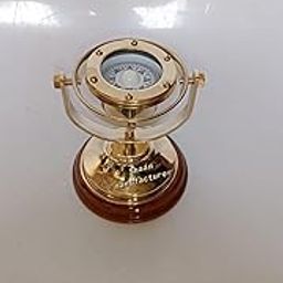 5" Brass Gimbals Nautical Fully Functional Directional Compass with Wooden Base Stand & Rotating Axis | Maritime Gift Decor-image-76
