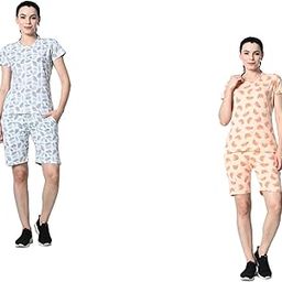 Women Cotton Allover Printed Co-Ords Tshirt and Short Set (Pack of 2)-image-73