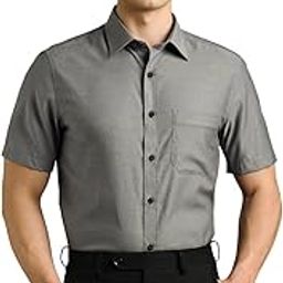 Louis Philippe Men's Easy to Iron Premium Cotton Wrinkle Resistant Regular Fit Solid Half Sleeve Formal Shirt-image-92