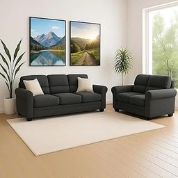 FURNY Jetto 5 Seater Premium Fabric 3+2 Sofa Set (Dark Grey)-image-69