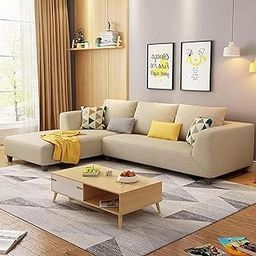 Minta Left Hand Side 4 Seater L Shape Sofa Set for Living Room (Cream Fabric) Premium Fabric Sofa Set for Living Room-image-88
