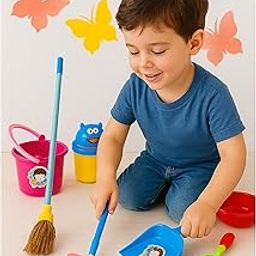 PRIMEFAIR Kids Cleaning Toy Set, 10 Pieces, Pretend Play House Cleaning Tools, Montessori Learning Gift for Toddlers 1-5 Years, Multicolor-image-1