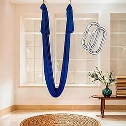 Streetup India® Silk Fabric Pro Aerial Swing/Yoga Hamock 6 x 2.6 Mtrs Long Fabric With 2 Carabiner| Blue-image-88