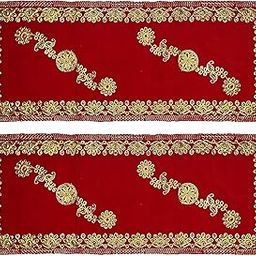 Bhakti Lehar (16 x 40 Inch) Large Size Embroidered Zari Work Velvet Pooja Aasan Mat for God Idol Sitting, Home Mandir Decoration, Temple Shelf, Pooja Chowki - Pack of 2 (Design-1)-image-33