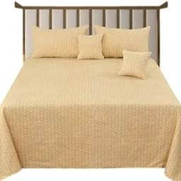Pink Quilted Bedspread Set with 4 Pillowcases, Textured Pattern, Double Bed Size (Yellow)-picture-1