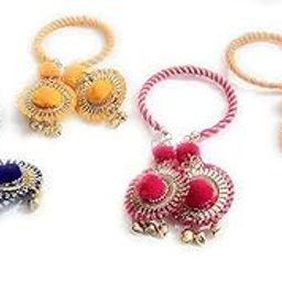 Set of Handmade Silk Thread Flexible Bangles with Latkan In Cowrie Shell and Metal Moti Work for Women (Pack of 4)-12
