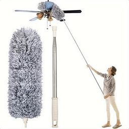 Microfiber Feather Duster Fan Cleaner Mop with Extendable Pole 100 Inch Anti Scratch Bendable Head Brush for High Cobweb Stick Ceiling,High Ceiling Fans,Window Blinds,Furniture (100 INCH)-11