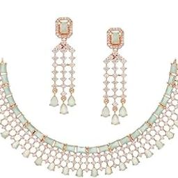 American Diamond Floral Design Choker Necklace Set With Earring For Women and Girls-image-45
