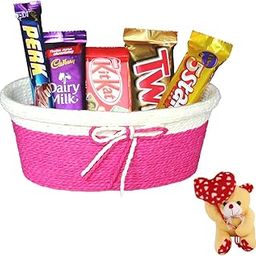 SFU E Com Crunchy And Waffery Chocolate Hamper With Someone | Valentine Heart Teddy Bear With Chocolate Combo | Valentine Chocolate Hamper | 124-image-0