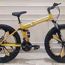 Arrgrow Folding Mountain Bike, 26-inch Fat Tyres, Gold and Yellow, 21-Speed Gears, Magnesium Alloy Wheels-27