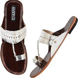 Kolhapuri Silver Toe Ring Flats, Traditional Indian Ethnic Sandals, Women's Footwear-image-81