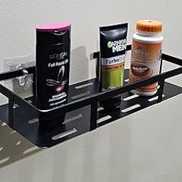 DHRUMIT New Bath Accessories - Multipurpose Aluminium Bathroom Shelf for Wall, Self-Adhesive Wall Mounted Bath Organiser Without Drill, 1 Pcs Black Bathroom Shelf Heavy SHELF1-12