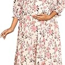 Women's White Georgette Printed Flared Maternity Dress-image-30