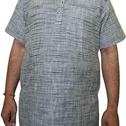 Men's Half Sleeve Grey Khadi Cotton Kurta, Traditional Indian Wear-image-23