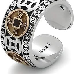 Chinese Feng Shui Five Emperor Coin Ring, Adjustable Size, Gold and Silver Two-Tone, Traditional Prosperity Design-15