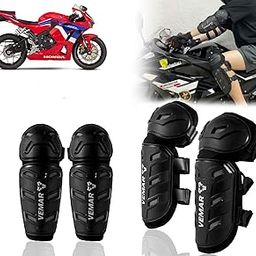 Auto Pearl Motorcycle Knee Shin Guards Elbow Pads, 4 in 1 Monstor Style Knee Shin Safe Protection Armor for Moto Cycling Racing compatible with CBR 600 RR (Black, 4Pcs)-image-98