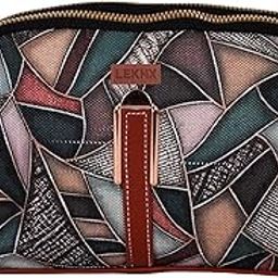 Small Crossbody Sling Bag for Women, Faux Leather, Black with Brown Strap, Double Zipper-image-17
