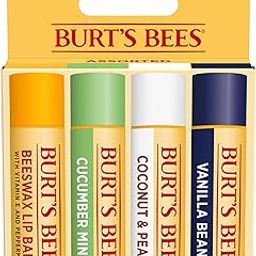 Burt's Bees 100% Natural Moisturizing Lip Balm, Multipack - Original Beeswax, Cucumber Mint, Coconut & Pear and Vanilla Bean with Beeswax & Fruit Extracts - 4 Tubes-4